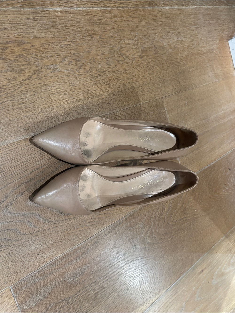 Gianvito Rossi Taupe Pointed-Toe Leather Pumps